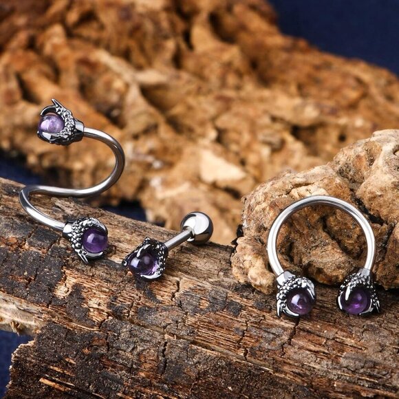 3PCS Cartilage Earrings, 316L Surgical Steel Mixed Earrings with Dragon Claw Twi - Picture 2 of 7